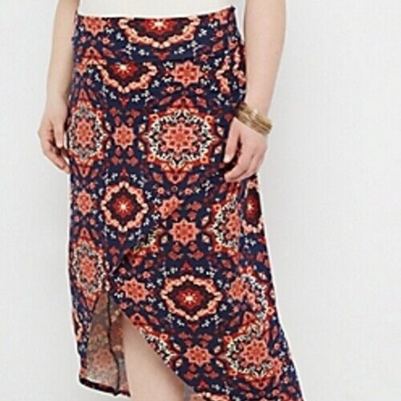 RUE21+ Tulip Front Boho Floral Print Cottagecore 1X Orange Fold Band Maxi Skirt - Picture 1 of 3